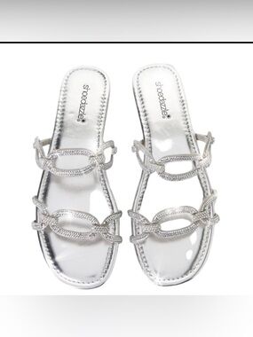 Silver bling embellished link chain  slip on sandals size 10